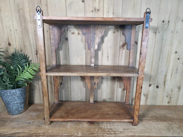Vintage Reclaimed Indian Solid Wooded Arched Temple Wall Display Shelf Shelves