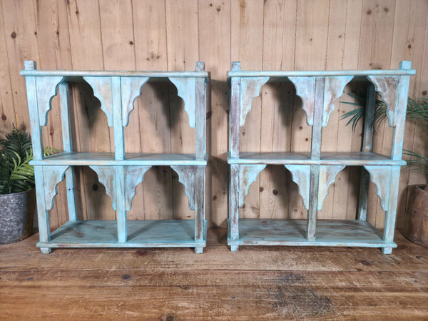 Vintage Reclaimed Indian Solid Wooded Arched Temple Wall Display Shelf Shelves