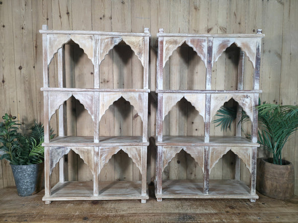 Vintage Reclaimed Indian Solid Wooded Arched Temple Wall Display Shelf Shelves