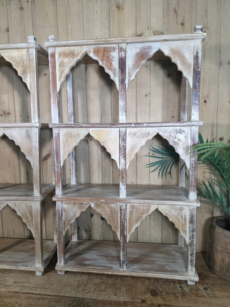Vintage Reclaimed Indian Solid Wooded Arched Temple Wall Display Shelf Shelves