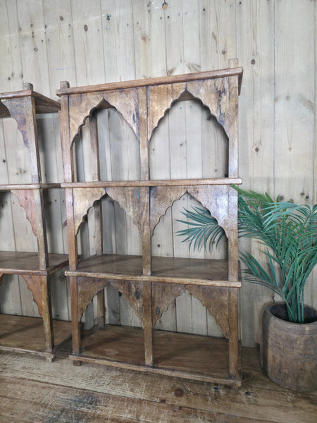 Vintage Reclaimed Indian Solid Wooded Arched Temple Wall Display Shelf Shelves