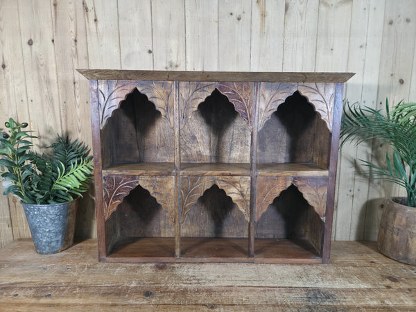 Vintage Reclaimed Indian Carved Wooded Arched Temple Wall Display Shelf Shelves