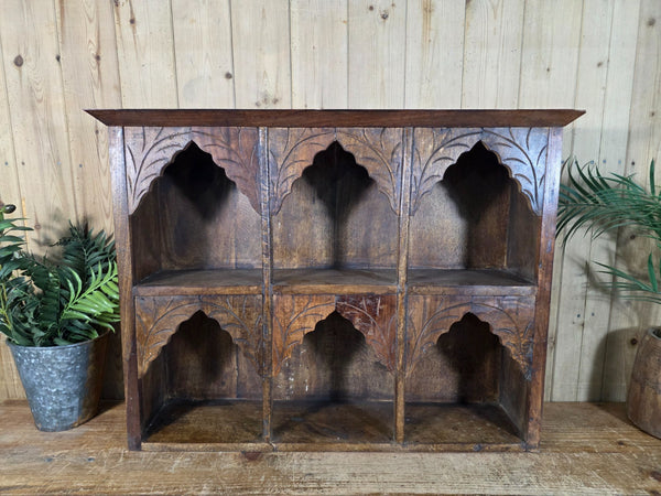 Vintage Reclaimed Indian Carved Wooded Arched Temple Wall Display Shelf Shelves