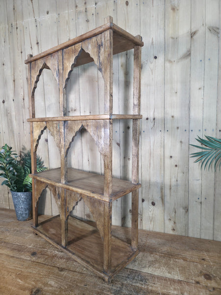 Vintage Reclaimed Indian Solid Wooded Arched Temple Wall Display Shelf Shelves