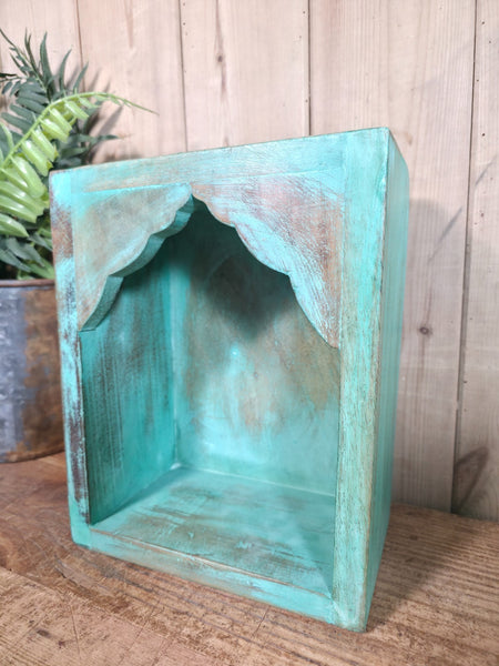 Vintage Rustic Reclaimed Indian Wooden Arched Temple Shelf Wall Display Shelves