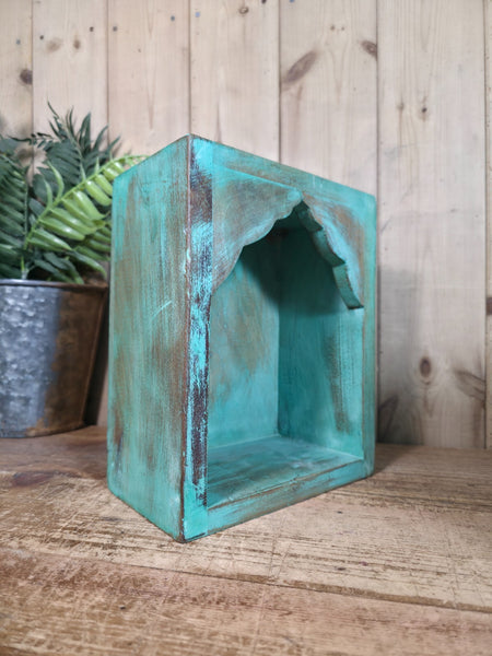 Vintage Rustic Reclaimed Indian Wooden Arched Temple Shelf Wall Display Shelves