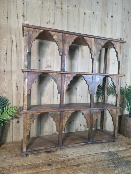 Vintage Reclaimed Indian Solid Wooded Arched Temple Wall Display Shelf Shelves