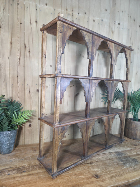 Vintage Reclaimed Indian Solid Wooded Arched Temple Wall Display Shelf Shelves