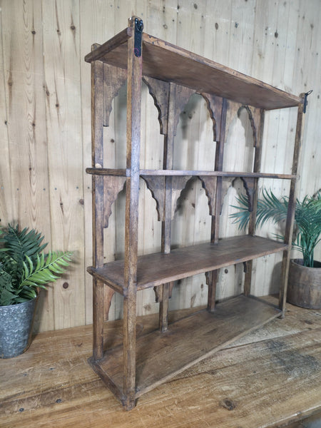 Vintage Reclaimed Indian Solid Wooded Arched Temple Wall Display Shelf Shelves