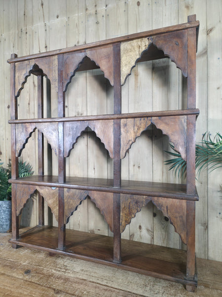 Vintage Reclaimed Indian Solid Wooded Arched Temple Wall Display Shelf Shelves