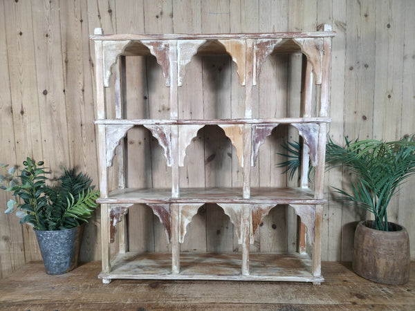 Vintage Reclaimed Indian Solid Wooded Arched Temple Wall Display Shelf Shelves