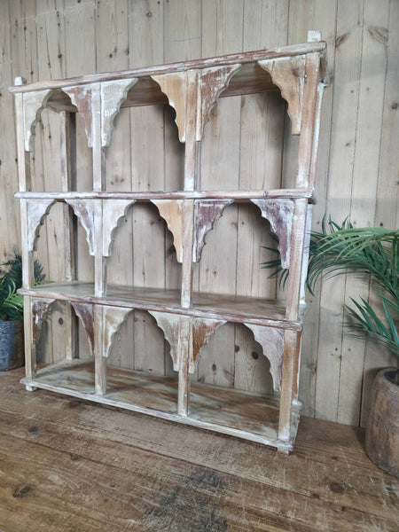 Vintage Reclaimed Indian Solid Wooded Arched Temple Wall Display Shelf Shelves