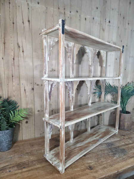 Vintage Reclaimed Indian Solid Wooded Arched Temple Wall Display Shelf Shelves