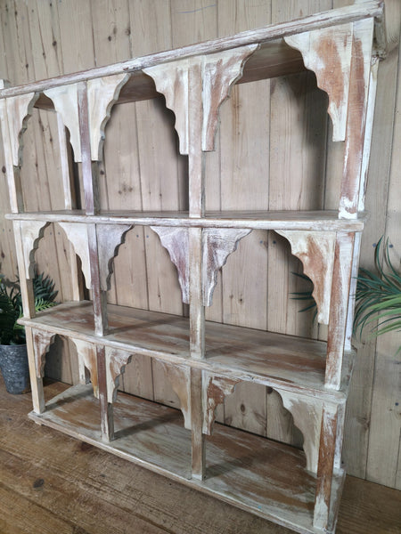 Vintage Reclaimed Indian Solid Wooded Arched Temple Wall Display Shelf Shelves