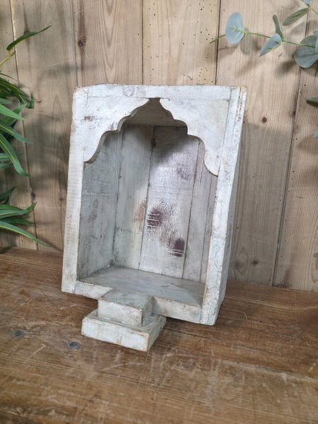 Vintage Rustic Reclaimed Indian Wooden Arched Temple Shelf Wall Display Shelves
