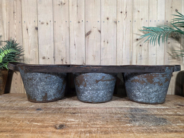Rustic Reclaimed Hand Made Galvanised Metal Triple Pot Garden Planter