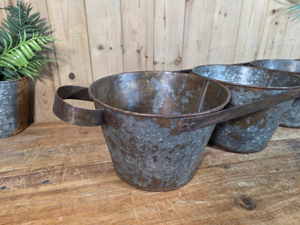 Rustic Reclaimed Hand Made Galvanised Metal Triple Pot Garden Planter