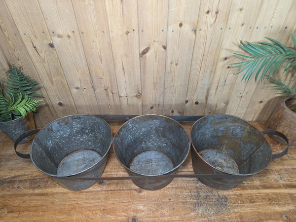 Rustic Reclaimed Hand Made Galvanised Metal Triple Pot Garden Planter