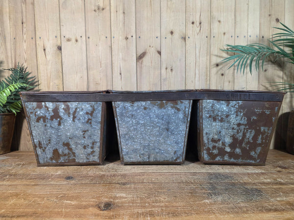 Large Rustic Reclaimed Hand Made Galvanised Metal Triple Pot Garden Planter