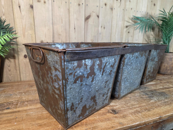 Large Rustic Reclaimed Hand Made Galvanised Metal Triple Pot Garden Planter