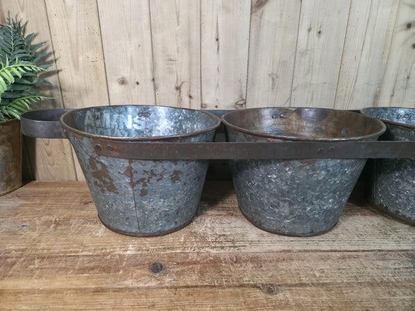 Rustic Reclaimed Hand Made Galvanised Metal Triple Pot Garden Planter