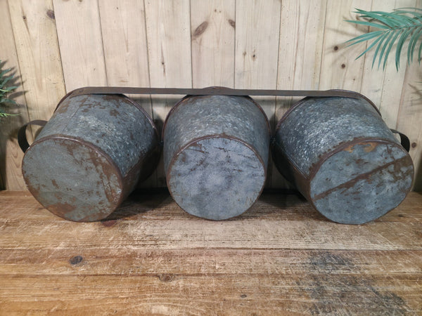 Rustic Reclaimed Hand Made Galvanised Metal Triple Pot Garden Planter