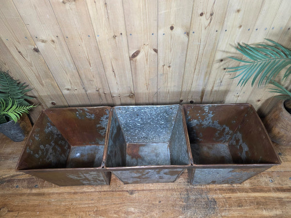 Large Rustic Reclaimed Hand Made Galvanised Metal Triple Pot Garden Planter