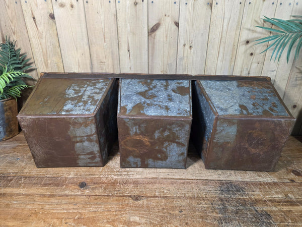 Large Rustic Reclaimed Hand Made Galvanised Metal Triple Pot Garden Planter