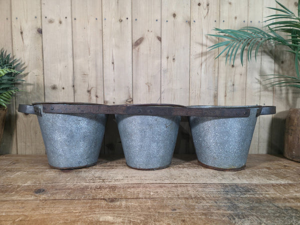Rustic Reclaimed Hand Made Galvanised Metal Triple Pot Garden Planter