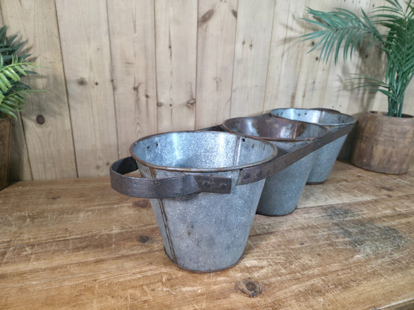 Rustic Reclaimed Hand Made Galvanised Metal Triple Pot Garden Planter