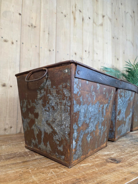 Large Rustic Reclaimed Hand Made Galvanised Metal Triple Pot Garden Planter