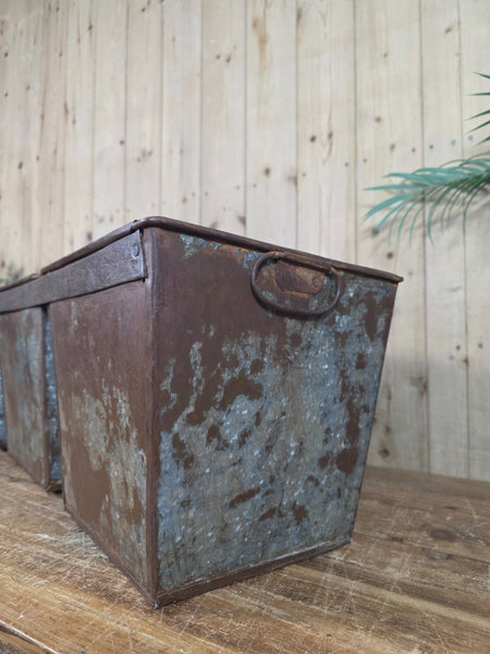Large Rustic Reclaimed Hand Made Galvanised Metal Triple Pot Garden Planter