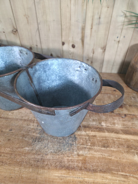 Rustic Reclaimed Hand Made Galvanised Metal Triple Pot Garden Planter