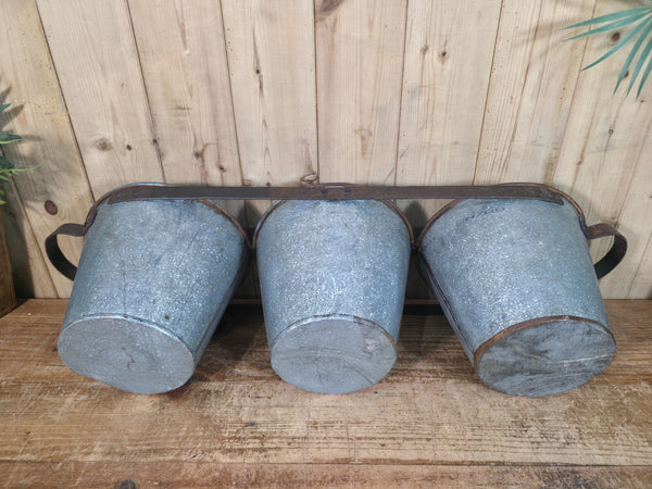 Rustic Reclaimed Hand Made Galvanised Metal Triple Pot Garden Planter