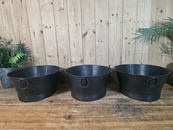 Reclaimed Rustic Hand Made Metal Oval Baby Bath Herb Planter Plant Pot