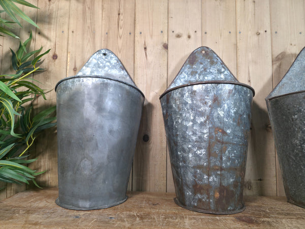 Rustic Vintage Metal Galvanised Wall Hanging Half Bucket  Garden Herb Planter