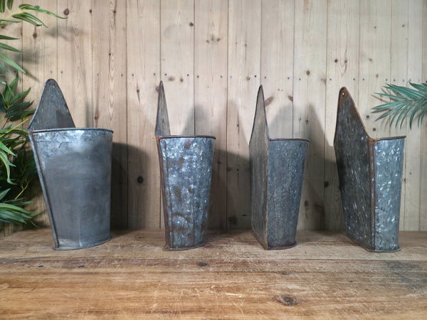 Rustic Vintage Metal Galvanised Wall Hanging Half Bucket  Garden Herb Planter