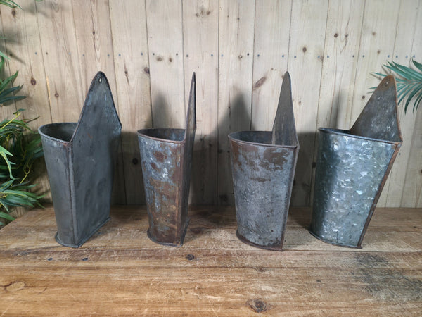Rustic Vintage Metal Galvanised Wall Hanging Half Bucket  Garden Herb Planter