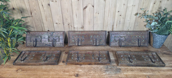 Vintage Rustic Hand Carved Reclaimed Indian Wooden Coat Hooks