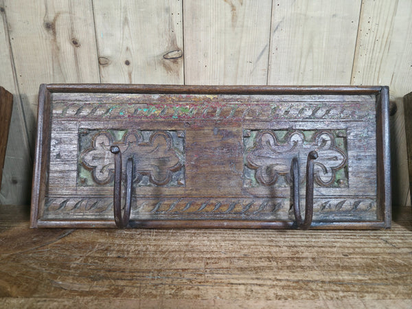 Vintage Rustic Hand Carved Reclaimed Indian Wooden Coat Hooks