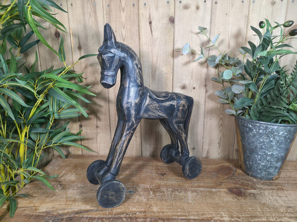 Vintage Hand Carved Solid Wooden Horse Ornament Sculpture