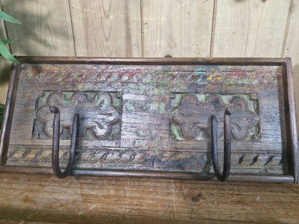 Vintage Rustic Hand Carved Reclaimed Indian Wooden Coat Hooks