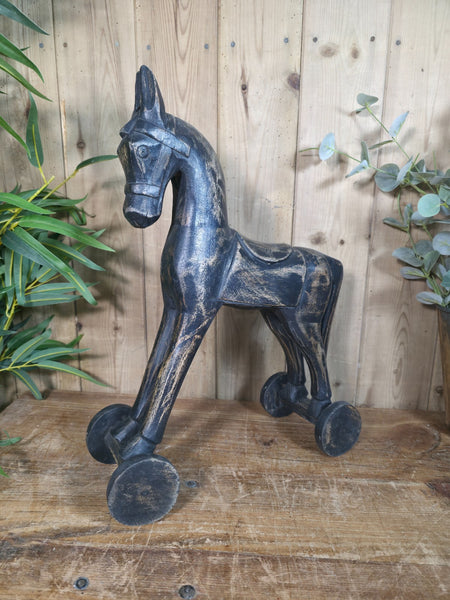 Vintage Hand Carved Solid Wooden Horse Ornament Sculpture
