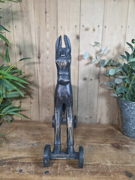 Vintage Hand Carved Solid Wooden Horse Ornament Sculpture