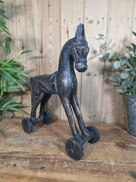 Vintage Hand Carved Solid Wooden Horse Ornament Sculpture