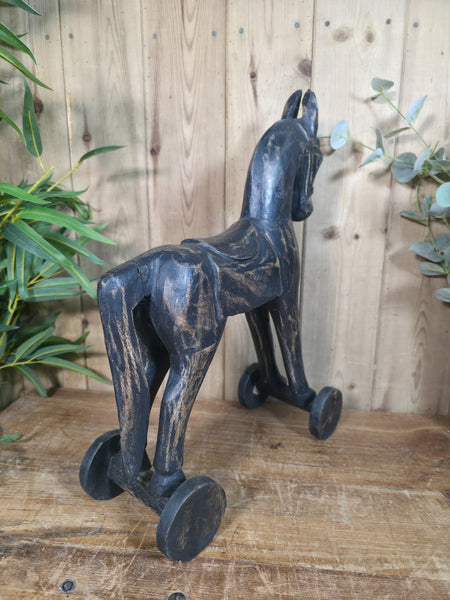 Vintage Hand Carved Solid Wooden Horse Ornament Sculpture