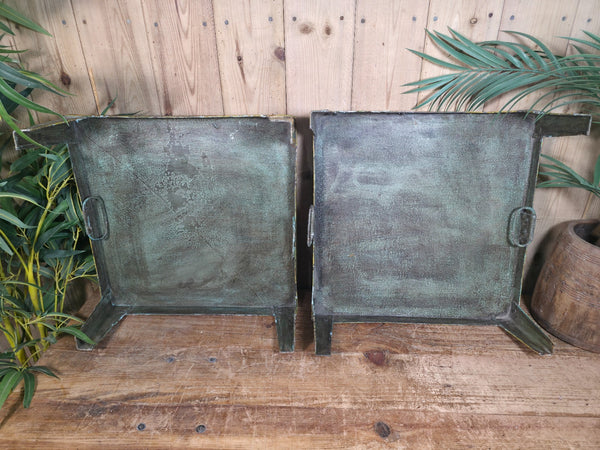 Vintage Indian Hand Painted Low Metal Bajot Coffee Side Table Plant Stand