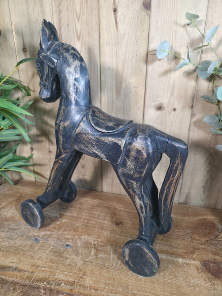 Vintage Hand Carved Solid Wooden Horse Ornament Sculpture