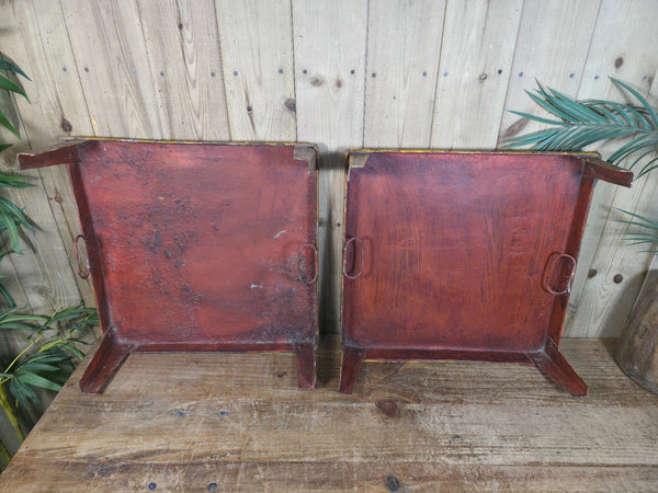 Vintage Indian Hand Painted Low Metal Bajot Coffee Side Table Plant Stand