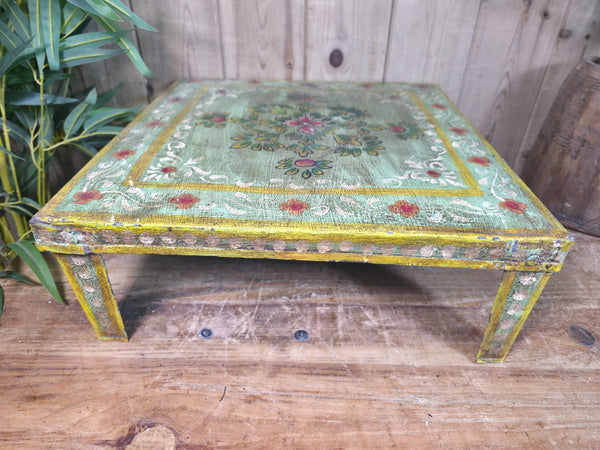 Vintage Indian Hand Painted Low Metal Bajot Coffee Side Table Plant Stand